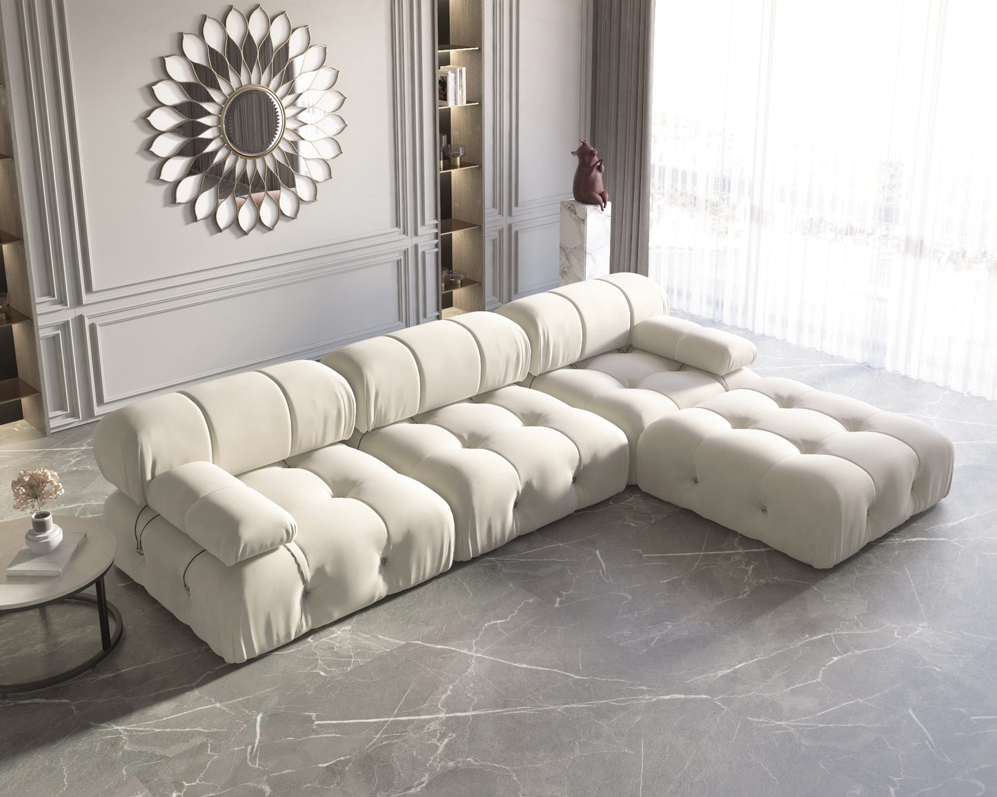 Atunus SF-105 Mario Bellini L-Shaped Velvet Modular Sectional Sofa