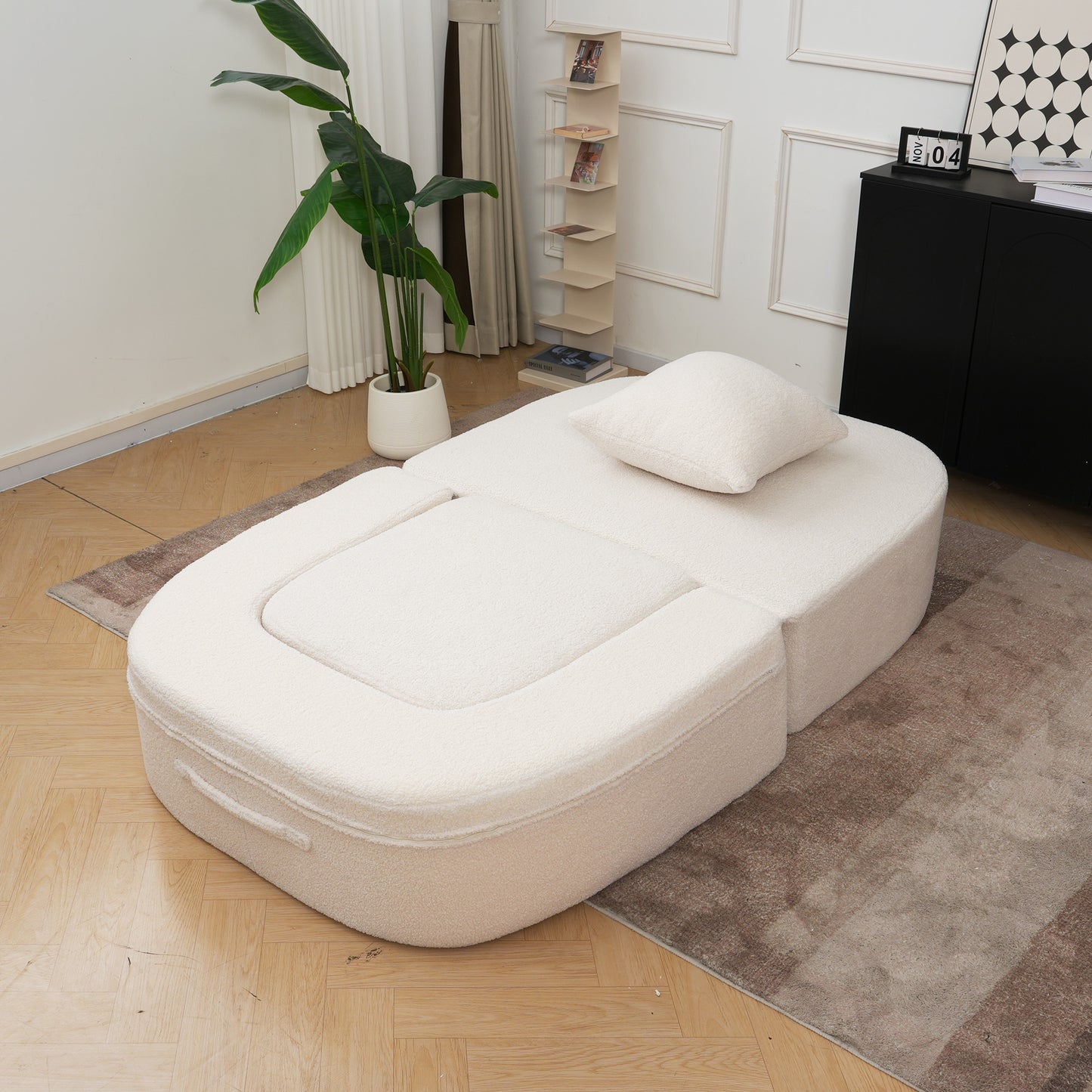 Luxury Oval Teddy Bouclé Folding Single Sofa Bed by Atunus