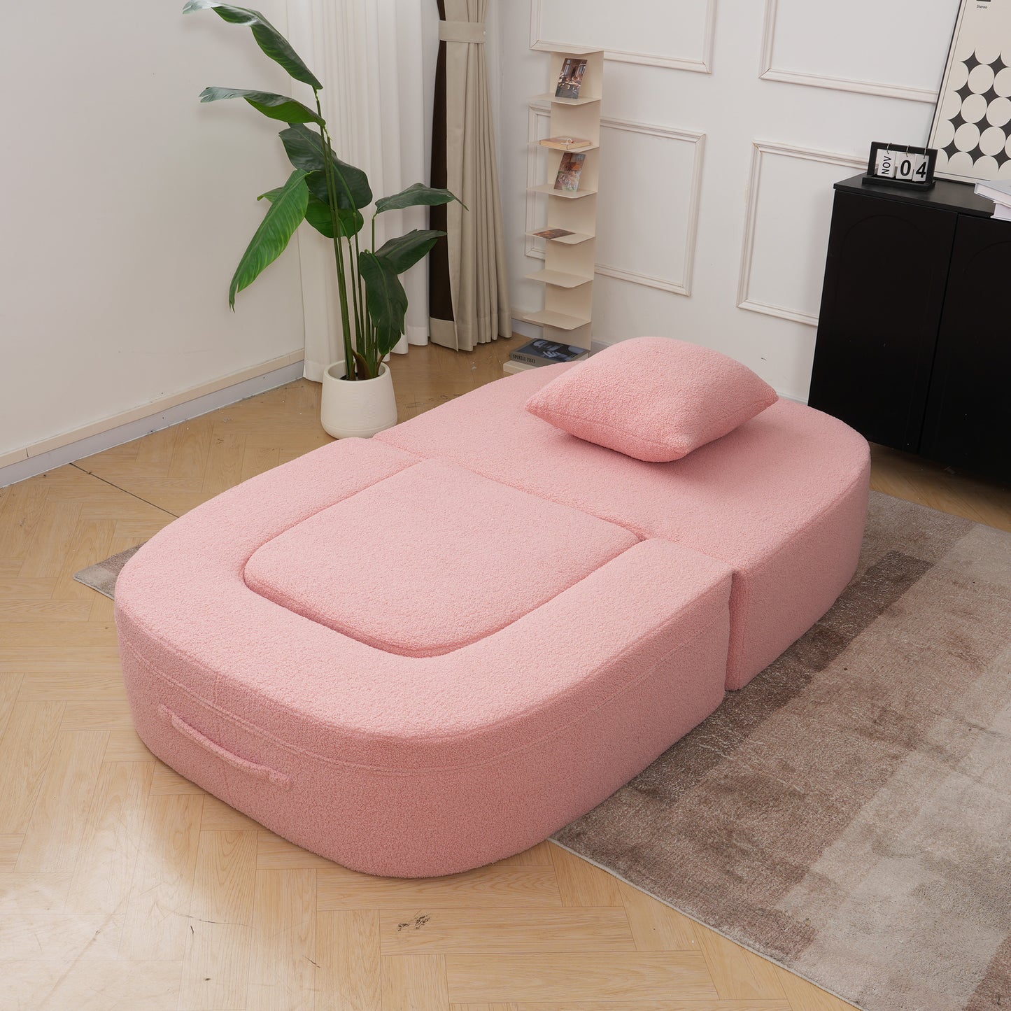 Luxury Oval Teddy Bouclé Folding Single Sofa Bed by Atunus