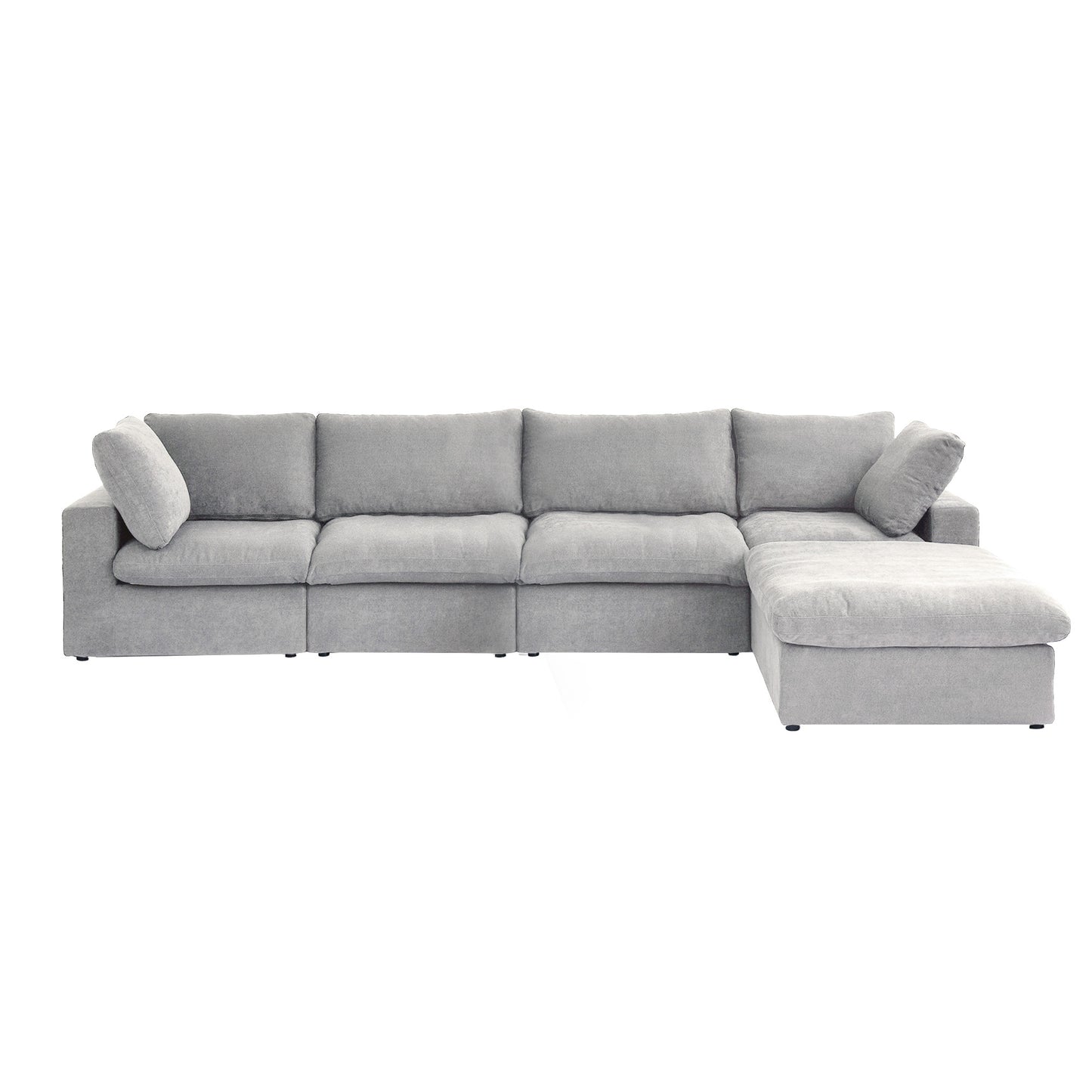 luxurious Corduroy Sectional Sofa Set (Gray) is crafted with a wooden frame and sponge filling, offering durability and comfort. Its modular design and modern style make it versatile for various settings like living rooms, villas, or hotels.