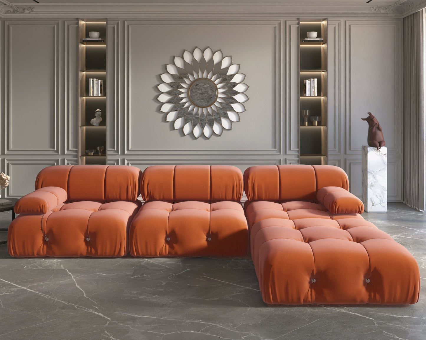 Atunus SF-105 Mario Bellini L-Shaped Velvet Modular Sectional Sofa