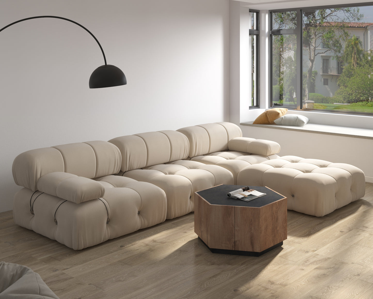 Atunus SF-105 Mario Bellini L-Shaped Velvet Modular Sectional Sofa