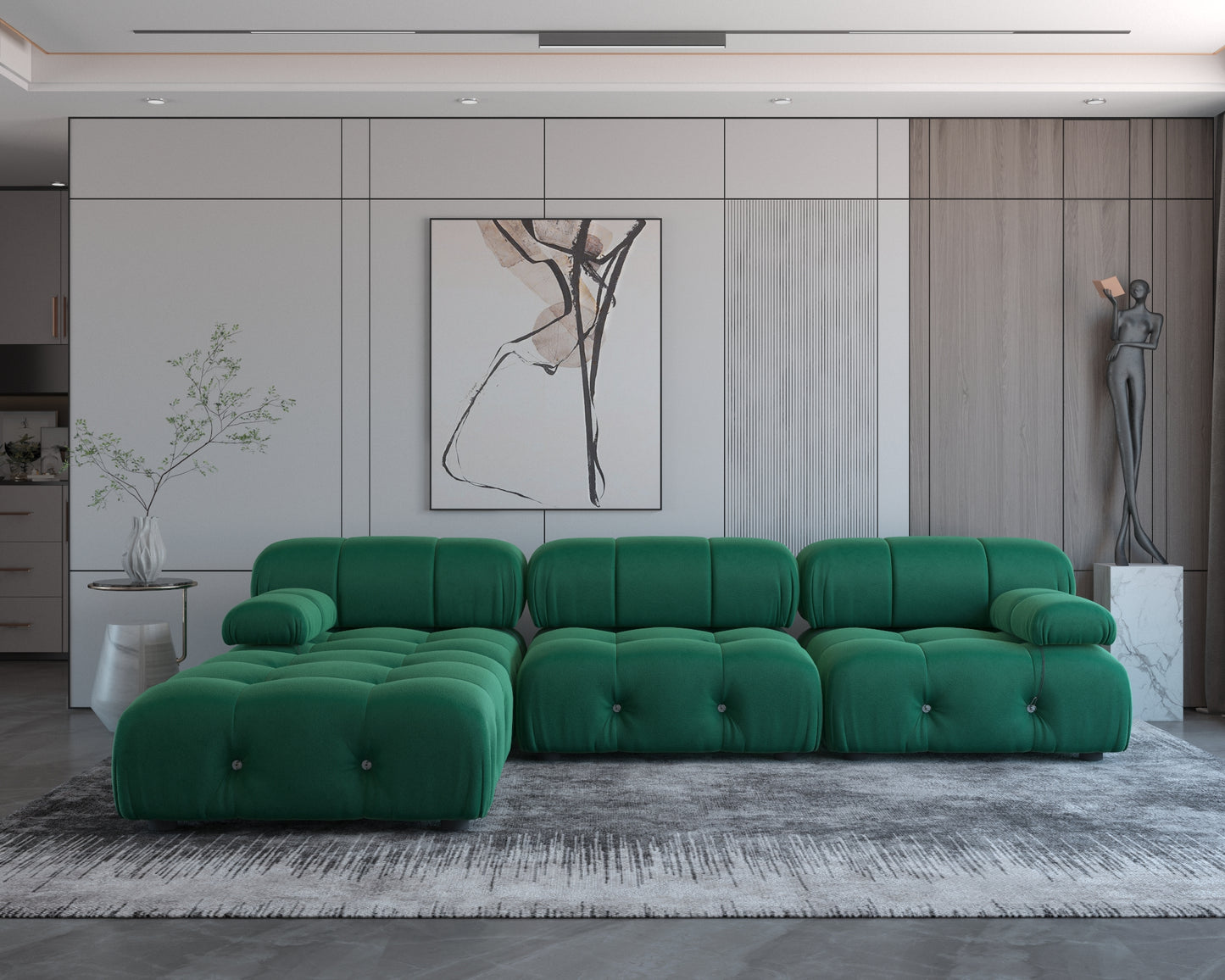 Atunus SF-105 Mario Bellini L-Shaped Velvet Modular Sectional Sofa