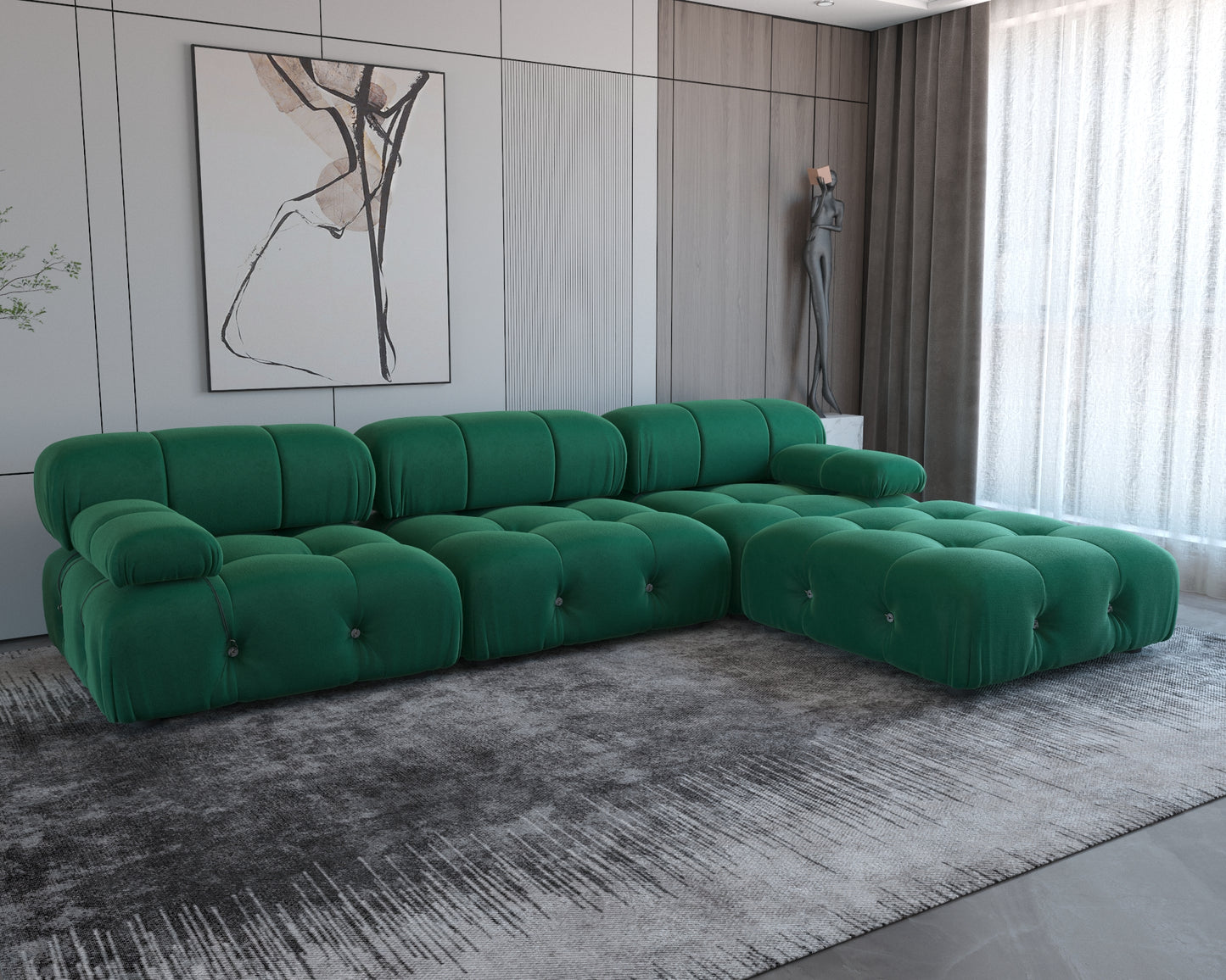 Atunus SF-105 Mario Bellini L-Shaped Velvet Modular Sectional Sofa