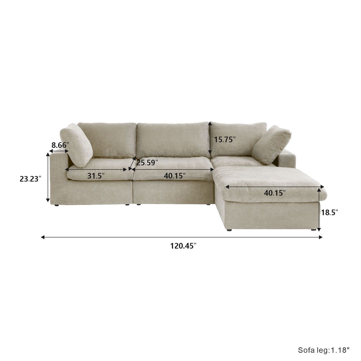 luxurious Corduroy Sectional Sofa Set (Beige) is crafted with a wooden frame and sponge filling, offering durability and comfort. Its modular design and modern style make it versatile for various settings like living rooms, villas, or hotels.