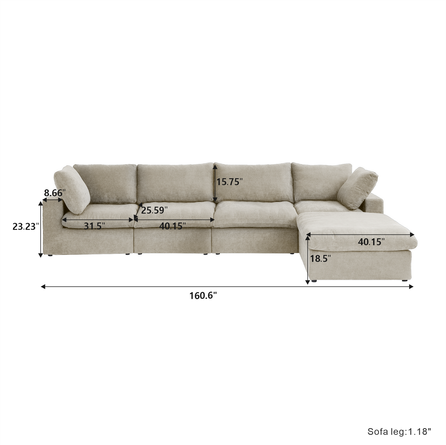 luxurious Corduroy Sectional Sofa Set (Beige) is crafted with a wooden frame and sponge filling, offering durability and comfort. Its modular design and modern style make it versatile for various settings like living rooms, villas, or hotels.
