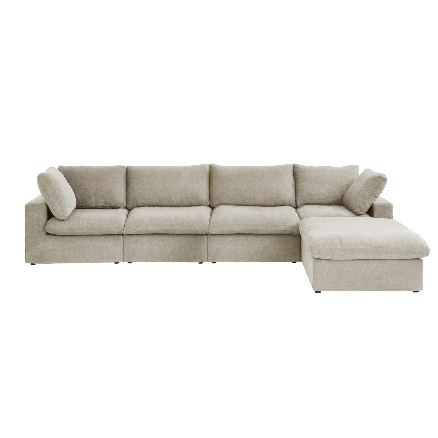 luxurious Corduroy Sectional Sofa Set (Beige) is crafted with a wooden frame and sponge filling, offering durability and comfort. Its modular design and modern style make it versatile for various settings like living rooms, villas, or hotels.
