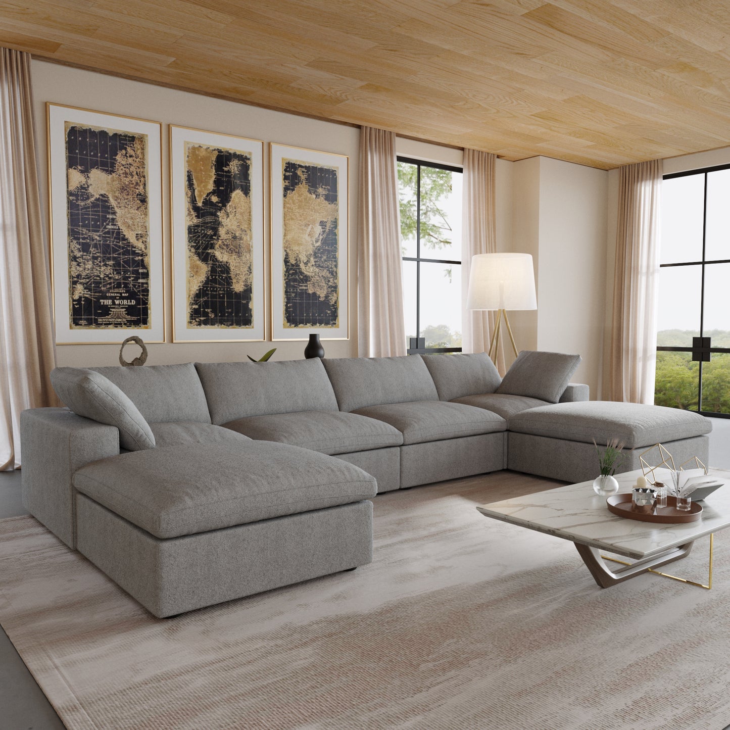 luxurious Corduroy Sectional Sofa Set (Gray) is crafted with a wooden frame and sponge filling, offering durability and comfort. Its modular design and modern style make it versatile for various settings like living rooms, villas, or hotels.
