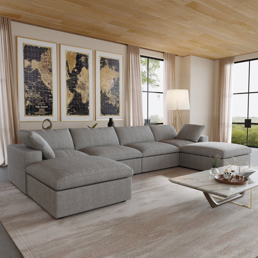 luxurious Corduroy Sectional Sofa Set (Gray) is crafted with a wooden frame and sponge filling, offering durability and comfort. Its modular design and modern style make it versatile for various settings like living rooms, villas, or hotels.