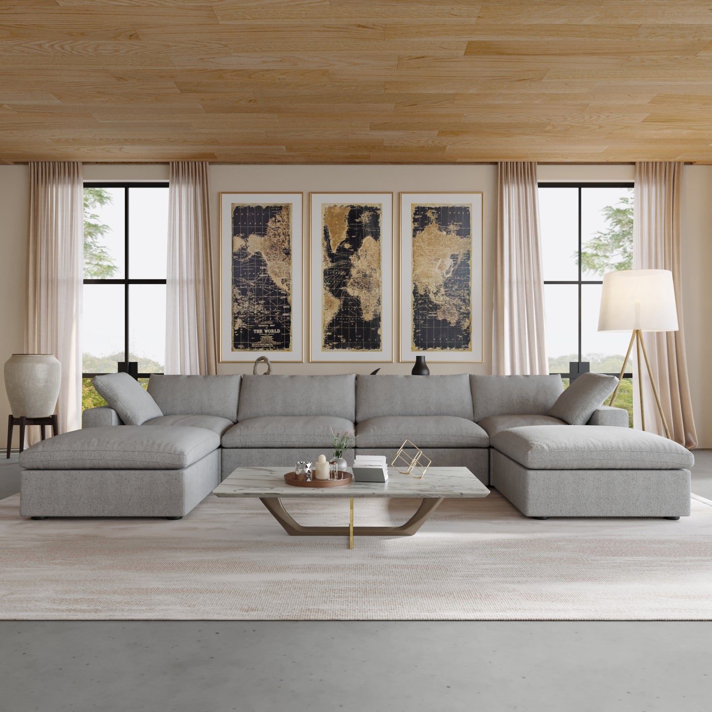 luxurious Corduroy Sectional Sofa Set (Gray) is crafted with a wooden frame and sponge filling, offering durability and comfort. Its modular design and modern style make it versatile for various settings like living rooms, villas, or hotels.