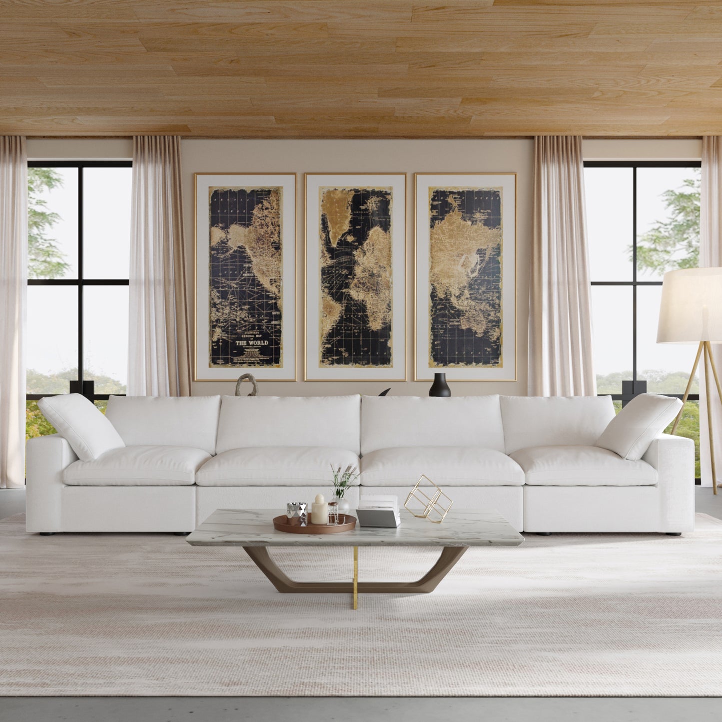 luxurious Corduroy Sectional Sofa Set (White) is crafted with a wooden frame and sponge filling, offering durability and comfort. Its modular design and modern style make it versatile for various settings like living rooms, villas, or hotels.