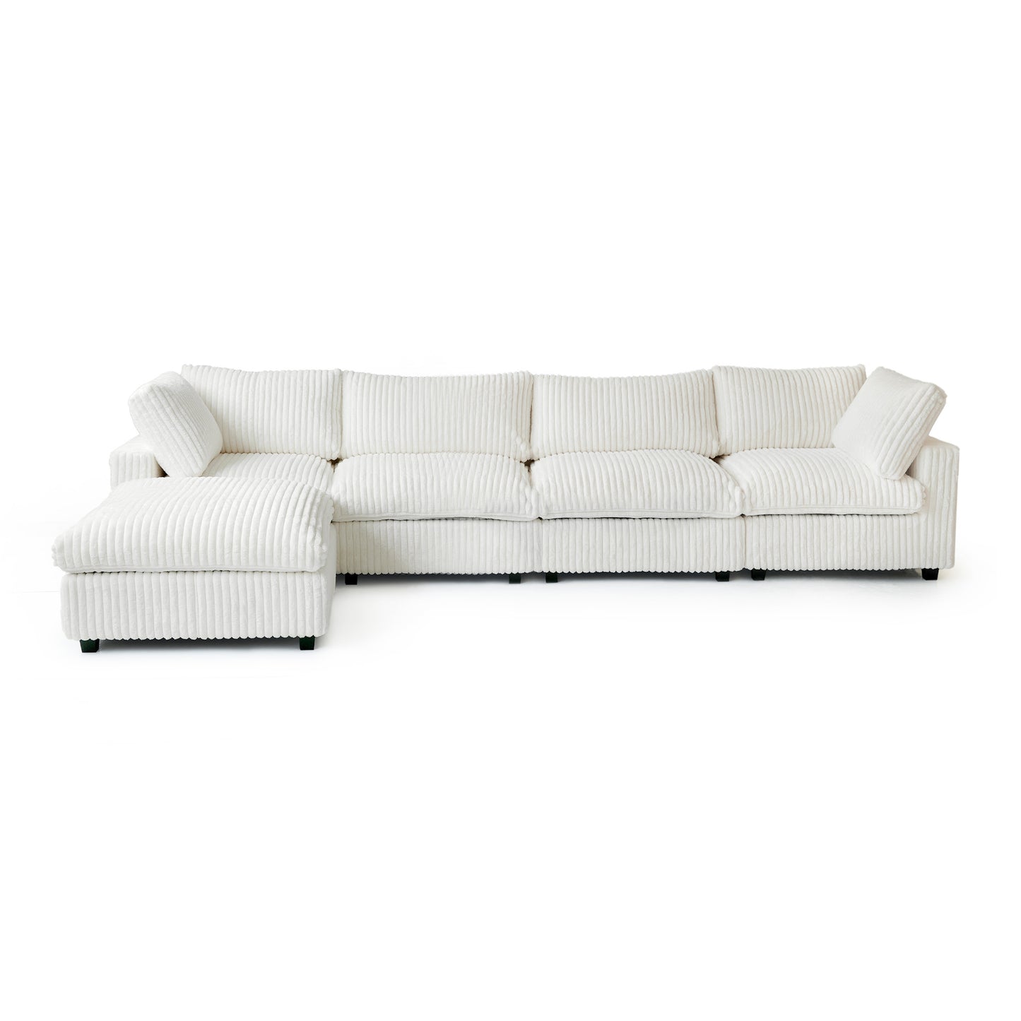 luxurious Corduroy Sectional Sofa Set is crafted with a wooden frame and sponge filling, offering durability and comfort. Its modular design and modern style make it versatile for various settings like living rooms, villas, or hotels.