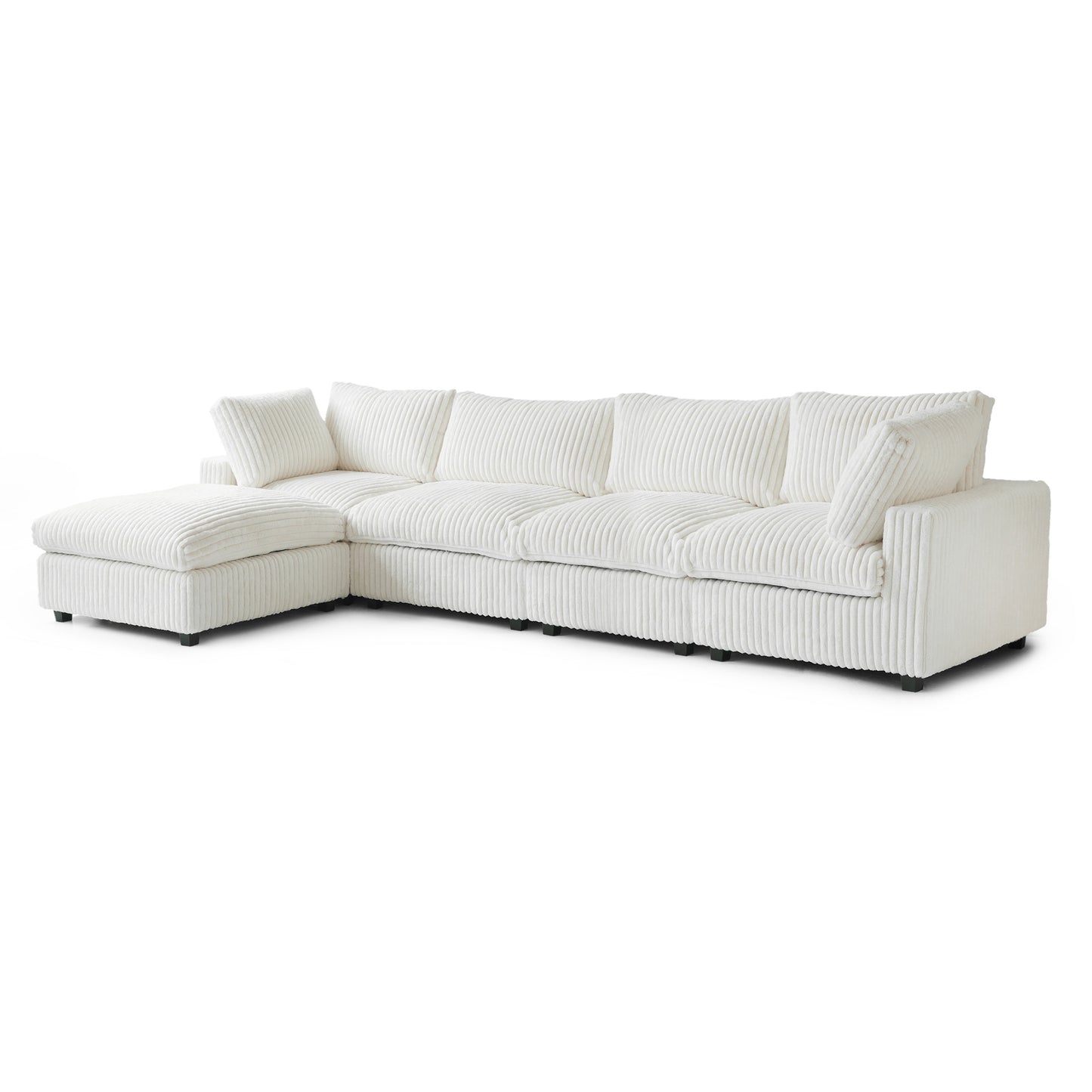 luxurious Corduroy Sectional Sofa Set is crafted with a wooden frame and sponge filling, offering durability and comfort. Its modular design and modern style make it versatile for various settings like living rooms, villas, or hotels.