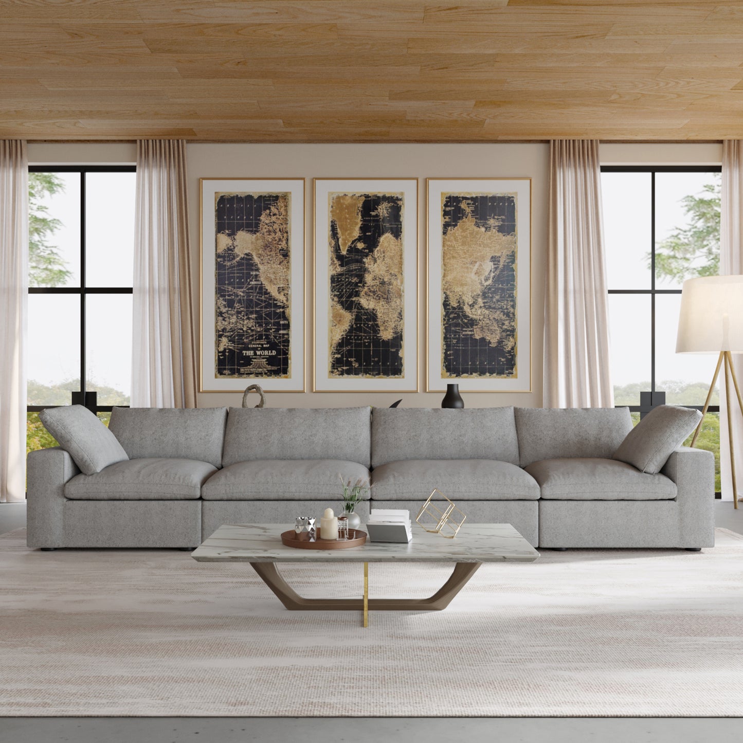 luxurious Corduroy Sectional Sofa Set (Gray) is crafted with a wooden frame and sponge filling, offering durability and comfort. Its modular design and modern style make it versatile for various settings like living rooms, villas, or hotels.