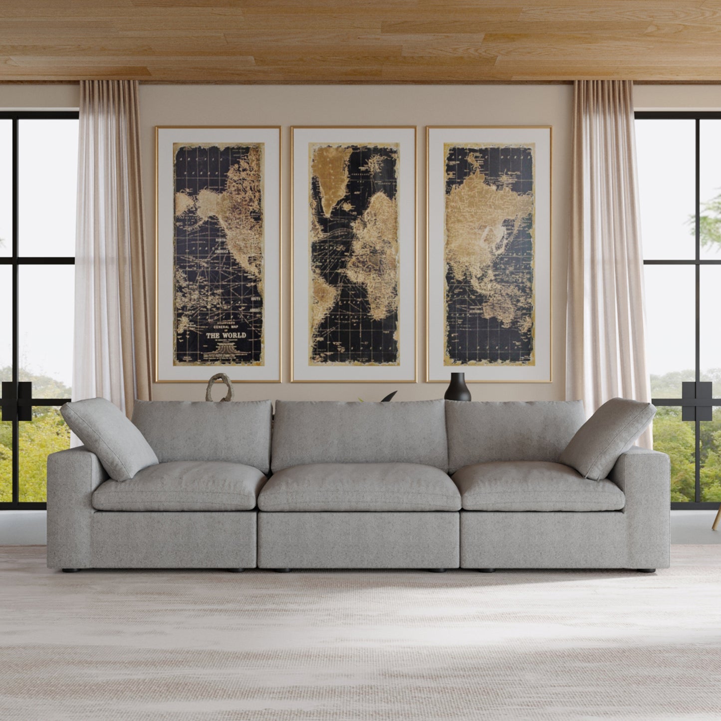 luxurious Corduroy Sectional Sofa Set (Gray) is crafted with a wooden frame and sponge filling, offering durability and comfort. Its modular design and modern style make it versatile for various settings like living rooms, villas, or hotels.