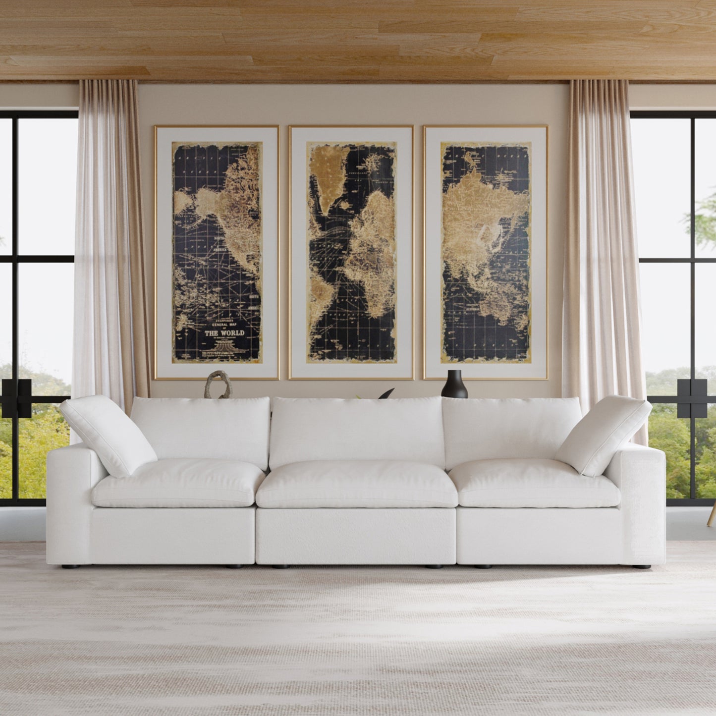 luxurious Corduroy Sectional Sofa Set (White) is crafted with a wooden frame and sponge filling, offering durability and comfort. Its modular design and modern style make it versatile for various settings like living rooms, villas, or hotels.