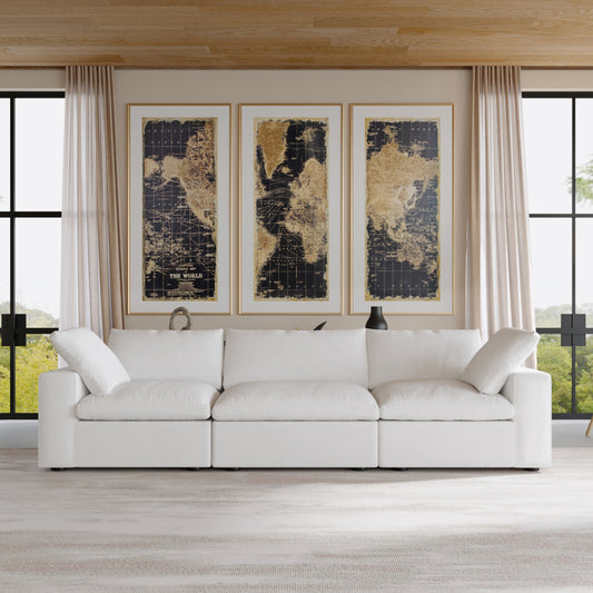 luxurious Corduroy Sectional Sofa Set (White) is crafted with a wooden frame and sponge filling, offering durability and comfort. Its modular design and modern style make it versatile for various settings like living rooms, villas, or hotels.