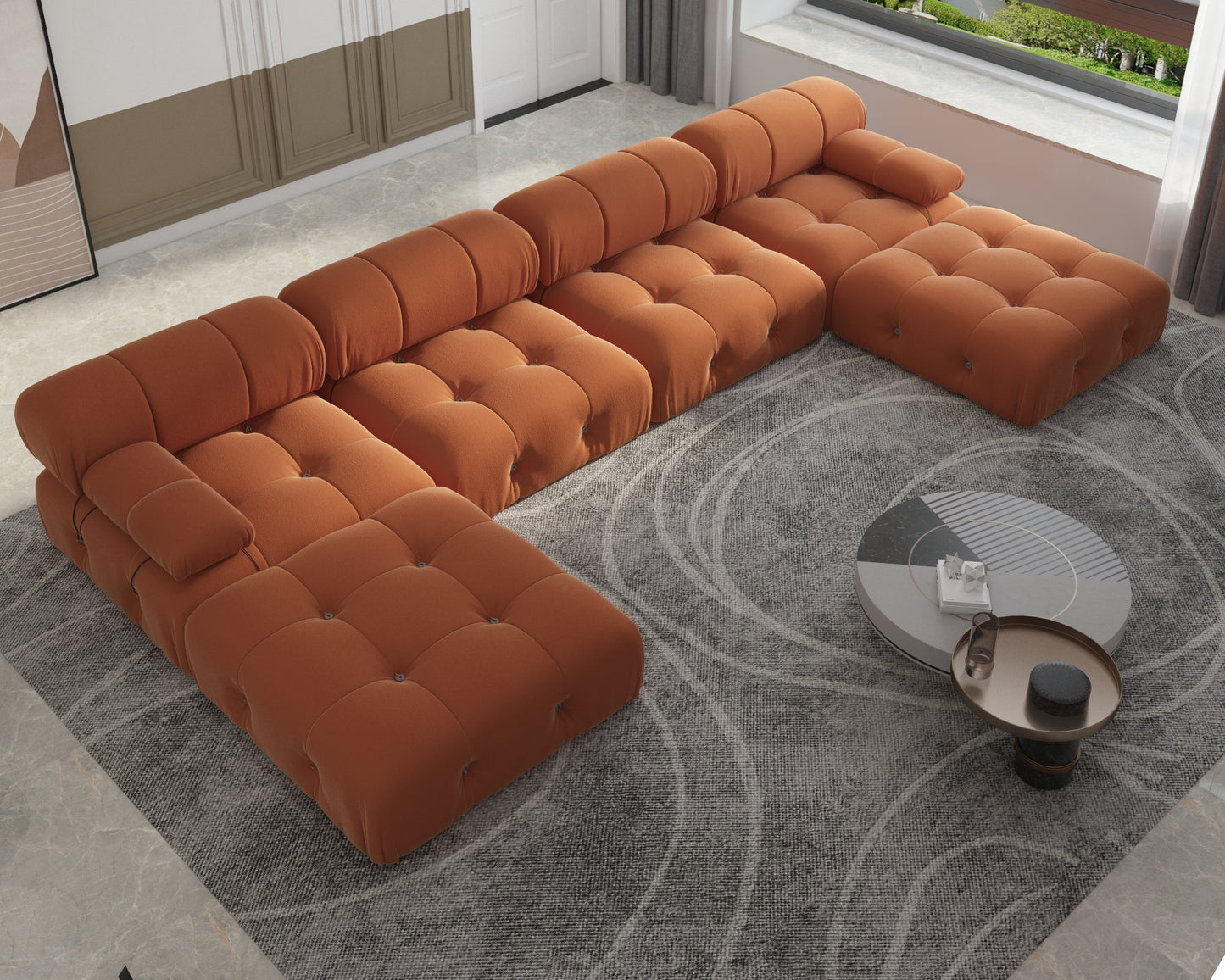 Atunus SF-105 Mario Bellini L-Shaped Velvet Modular Sectional Sofa