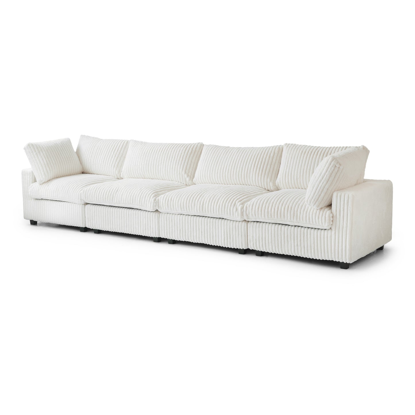 luxurious Corduroy Sectional Sofa Set is crafted with a wooden frame and sponge filling, offering durability and comfort. Its modular design and modern style make it versatile for various settings like living rooms, villas, or hotels.