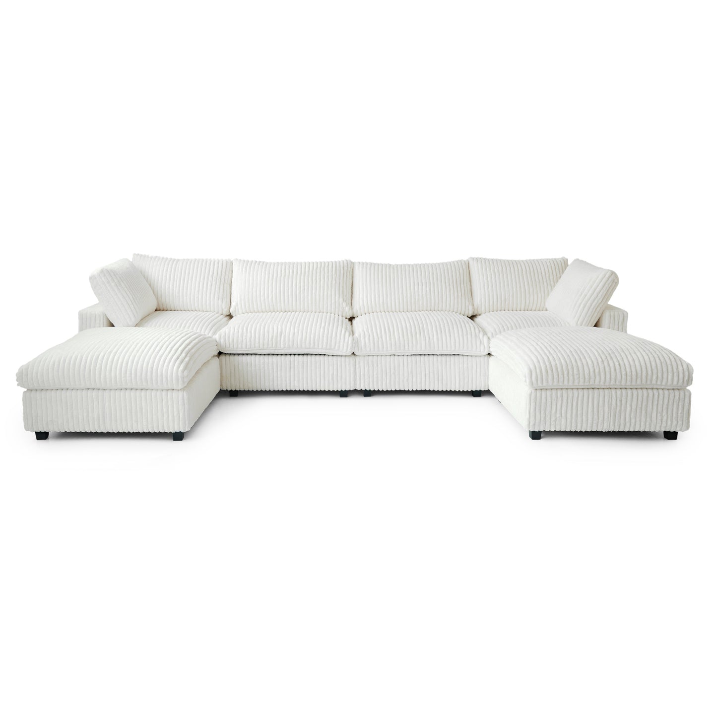 luxurious Corduroy Sectional Sofa Set is crafted with a wooden frame and sponge filling, offering durability and comfort. Its modular design and modern style make it versatile for various settings like living rooms, villas, or hotels.